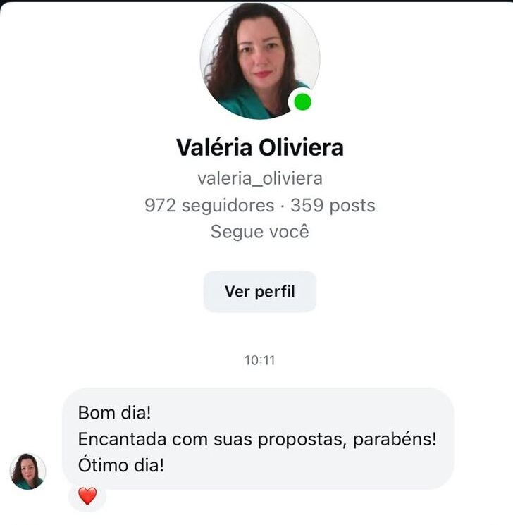 Print do depoimento: Valéria Oliveira · sobre as propostas