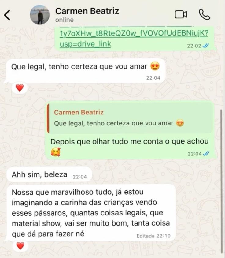 Print do depoimento: Carmen Beatriz · sobre o projeto Pássaros